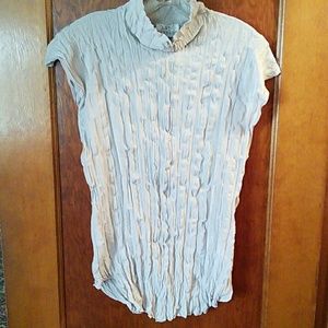 Sleeveless stand collar crinkle top M/L